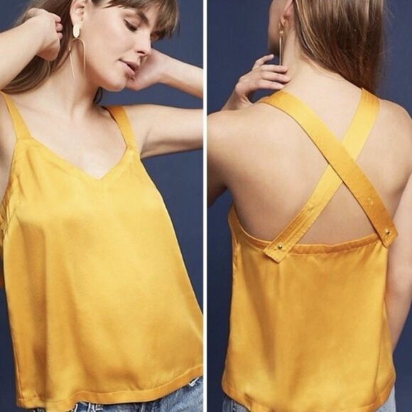 Anthropologie Floreat 100% Silk Tangerine V-Neck Camisole Cami Tank Top Medium - Picture 2 of 9